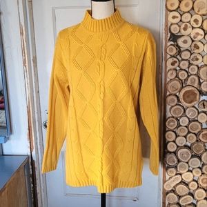 Specialty Collection Authentic Classics Yellow Mock Neck Cable Knit Sweater Sz L